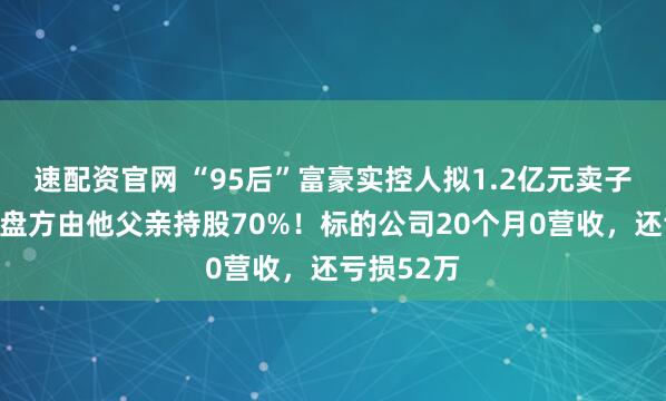 速配资官网 “95后”富豪实控人拟1.2亿元卖子公司,接盘方由他父亲持股70%!标的公司20个月0营收,还亏损52万